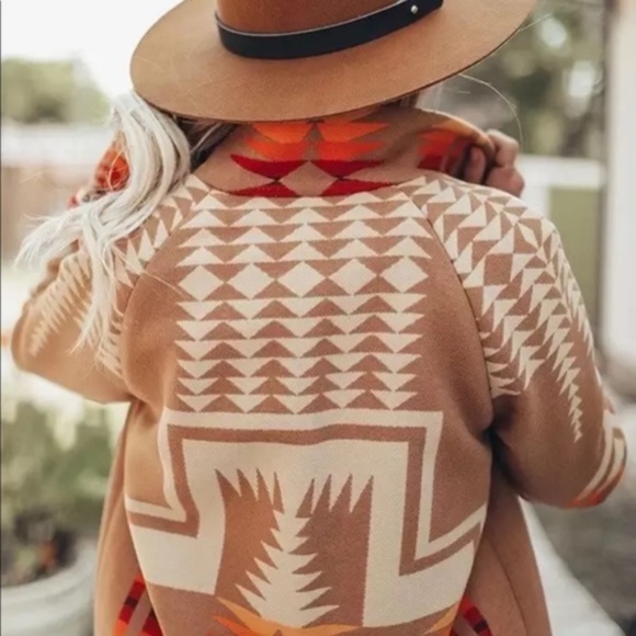 Boho Western Print Native Peacoat Camel Orange - Picture 5 of 5